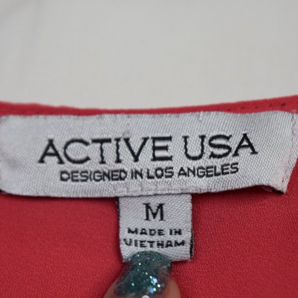 Active USA Blouse M Womens Zip Front Long Sleeve Pink Polyester Roll Tab Top - Picture 4 of 8